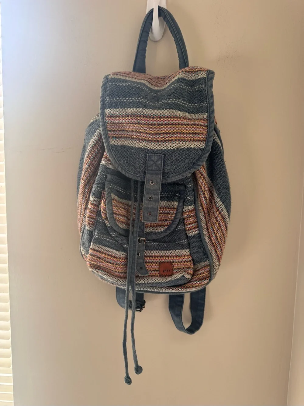 Roxy Vintage Boho Woven Cotton Striped Backpack Baja Goblincore Rucksack